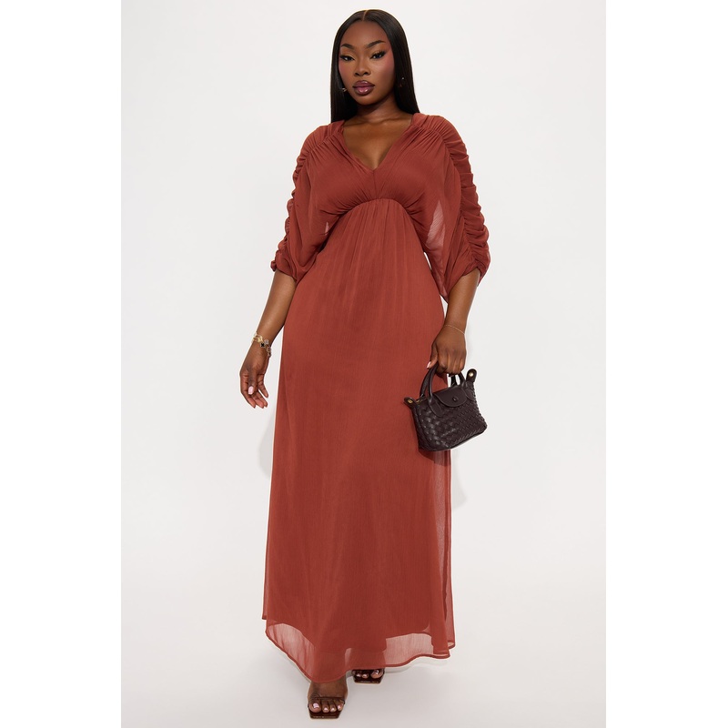 Amaya Chiffon Maxi Dress – Brown