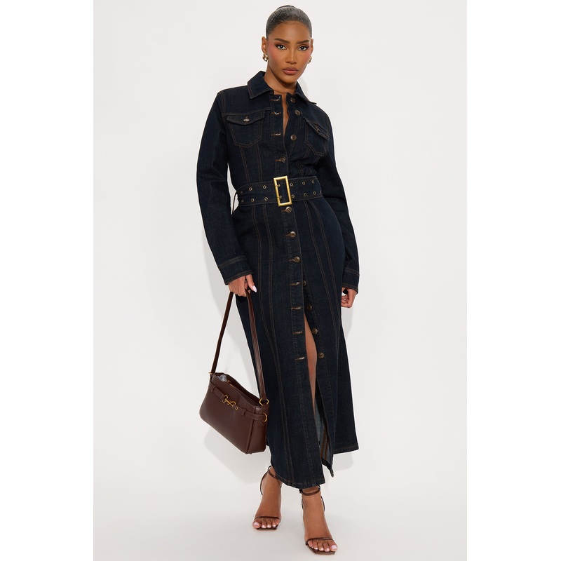 Brooke Belted Denim Trench Coat – Dark Wash