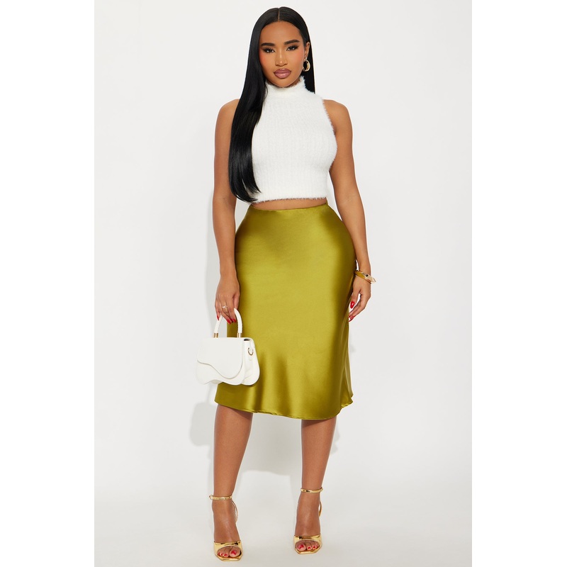Girls Need Love Satin Midi Skirt – Chartreuse