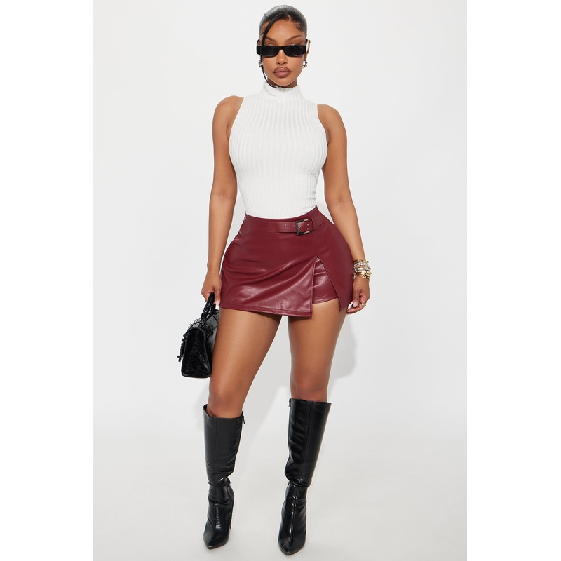 Lena Faux Leather Mini Skort – Wine