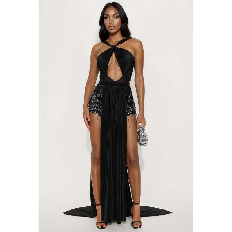Rule Your World Cut Out Gown – Black