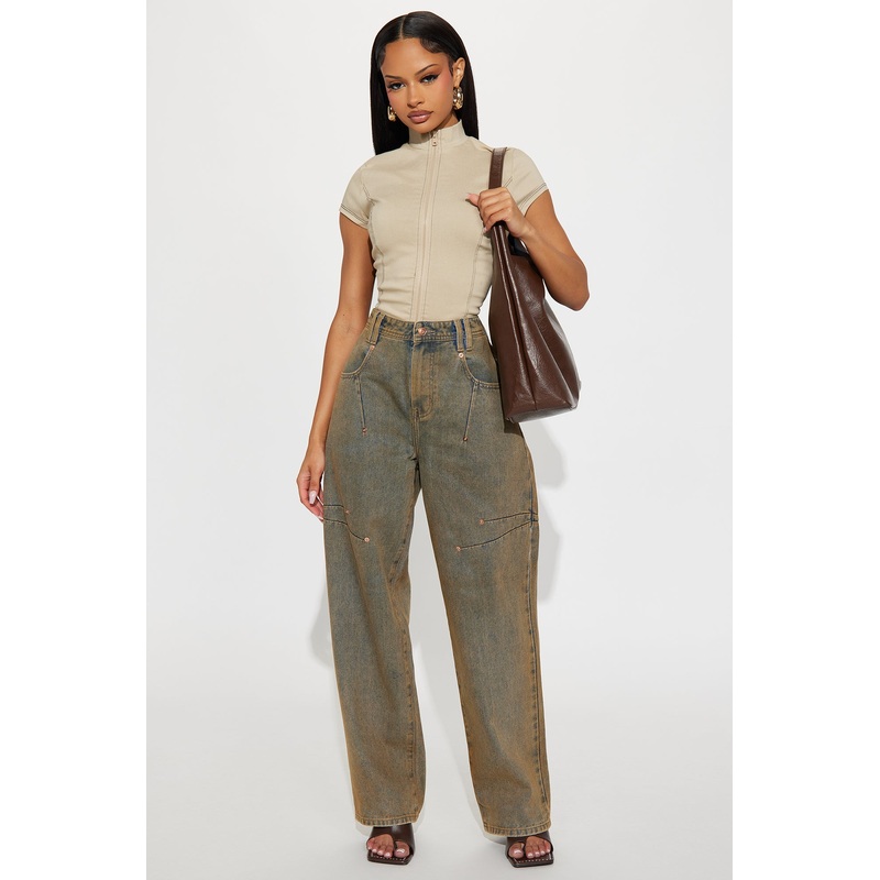 Spill The Tea Washed Straight Leg Jeans – Vintage Wash