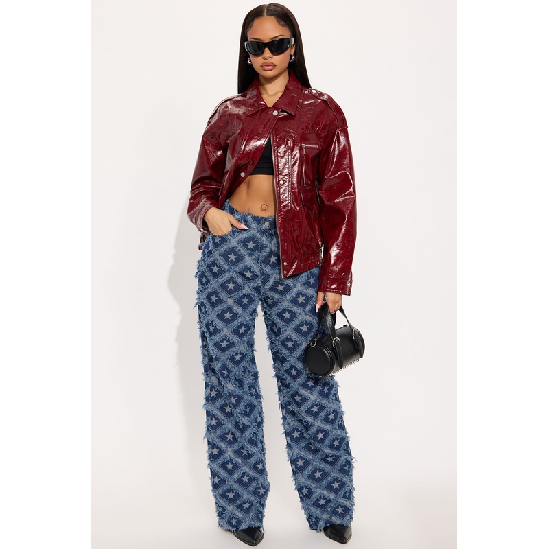 Stars Have Aligned Jacquard Straight Leg Jeans – Dark Wash