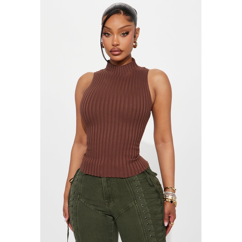That Girl  Mock Neck Sweater Top – Chocolate