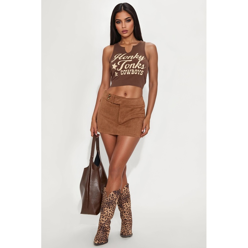 Piper Faux Suede Micro Mini Skort – Brown