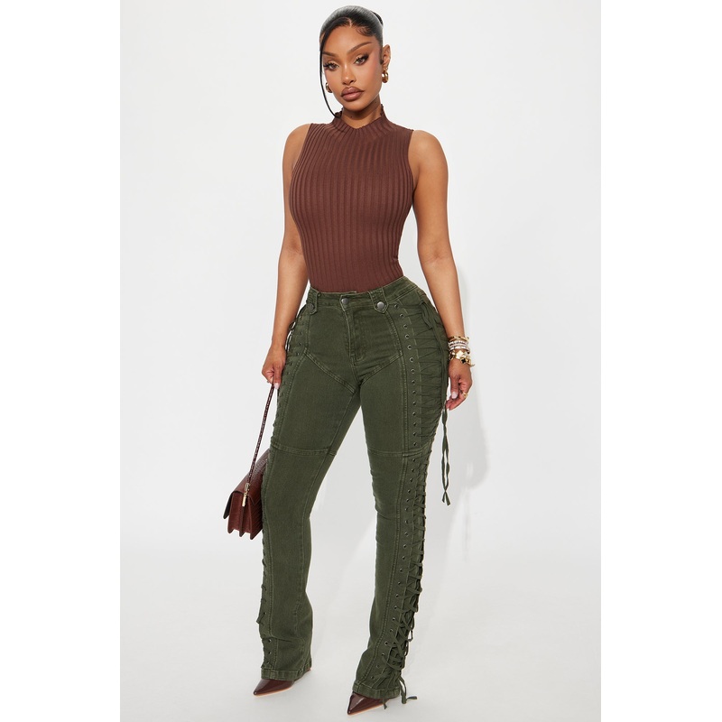 After Hours Lace Up Flare Pant – Olive