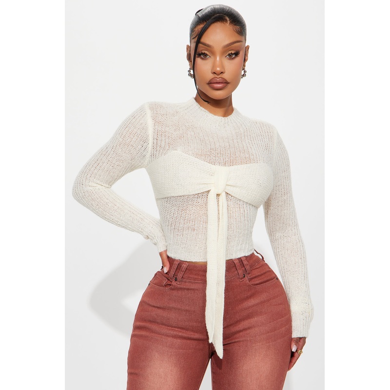 Always Yours Bow Sweater Top – Cream