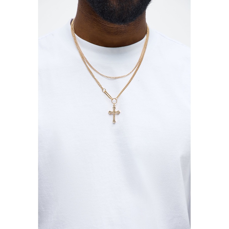 Iced Creed Necklace Set – Gold