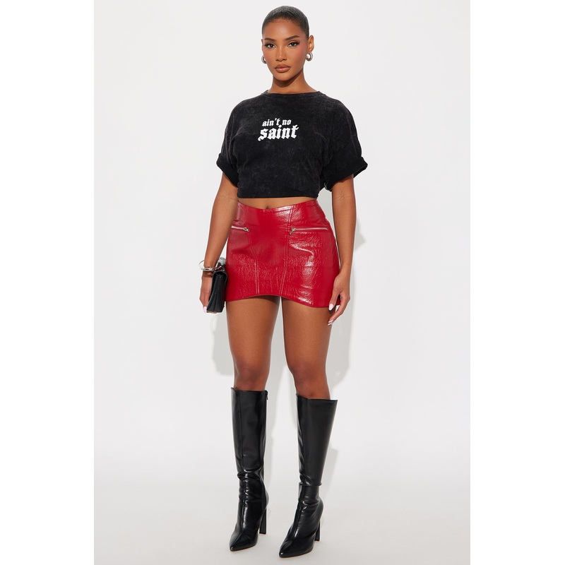 Missing In Action Faux Leather Micro Mini Skirt – Red