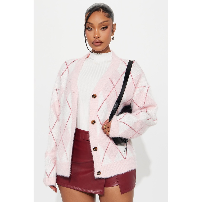 Preppy Girl Argyle Cardigan – Pink/combo