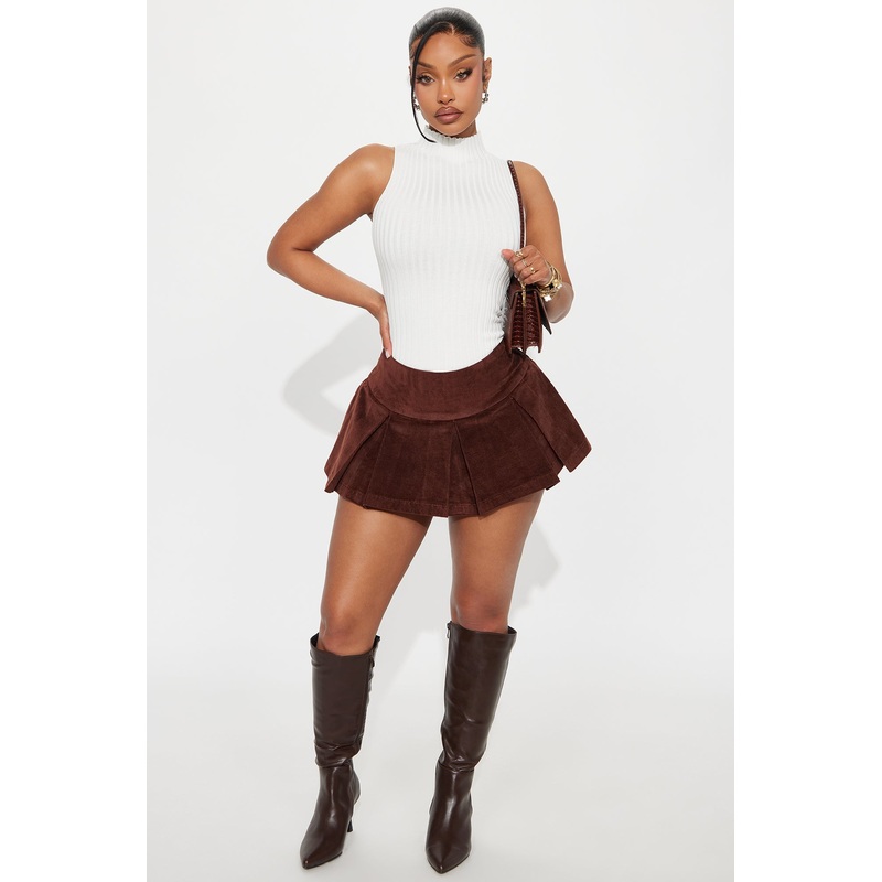 Say Yes Corduroy Micro Mini Skort – Chocolate