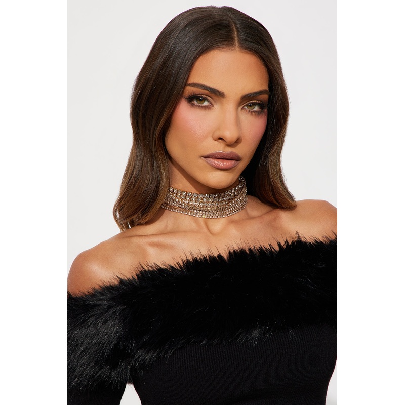 Walk It Talk It Layered Rhinestones Choker – Gold