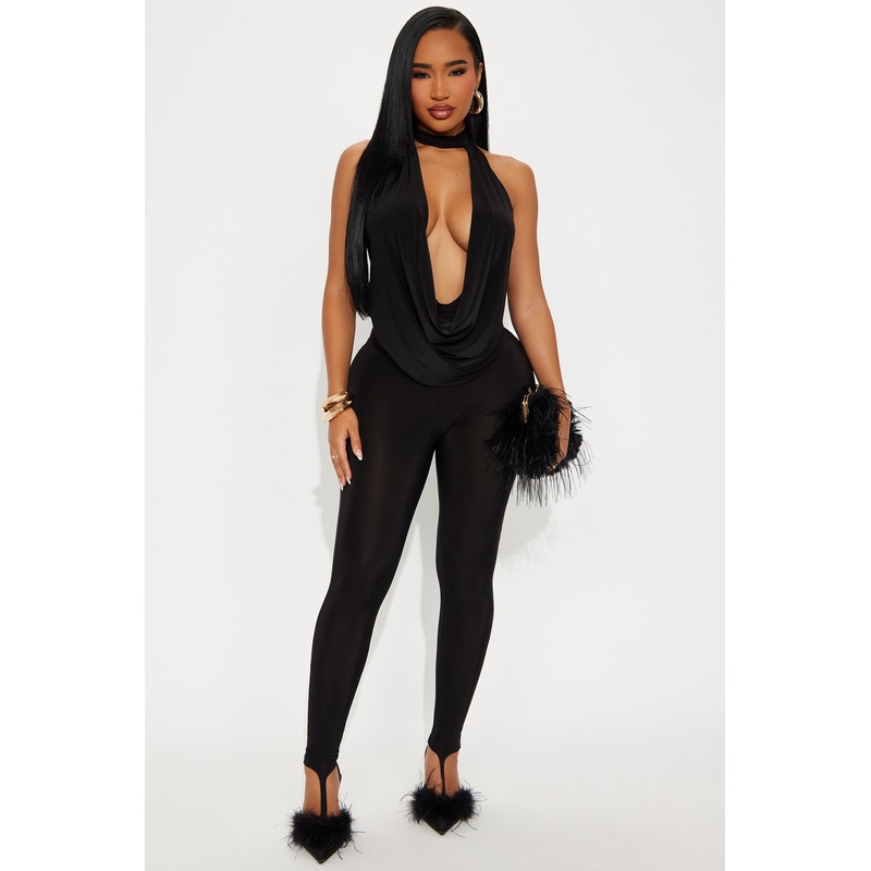 Yovanna Cowl Neck Toe Ring Pant Set – Black