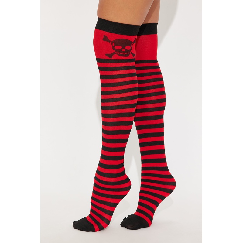 Ahoy Mate Knee High Socks – Red/Black