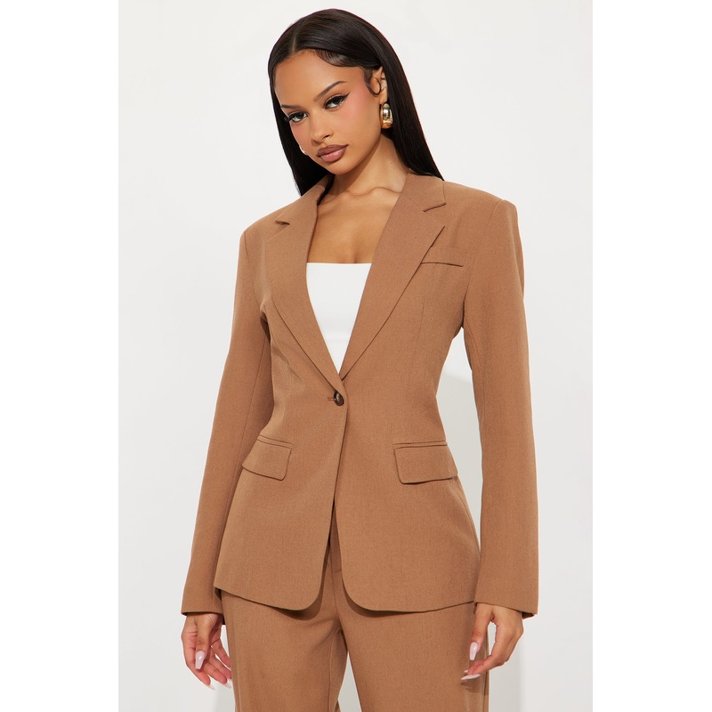 Alexandra Structured Twill Blazer – Tan