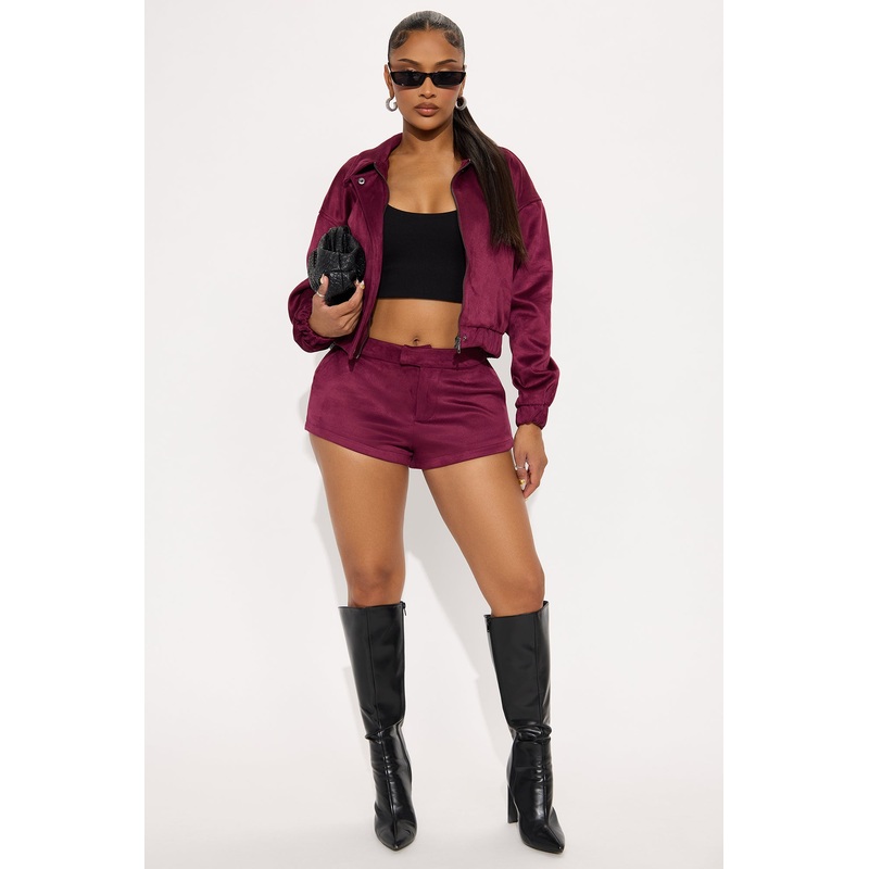 Amina Faux Suede Micro Short – Wine