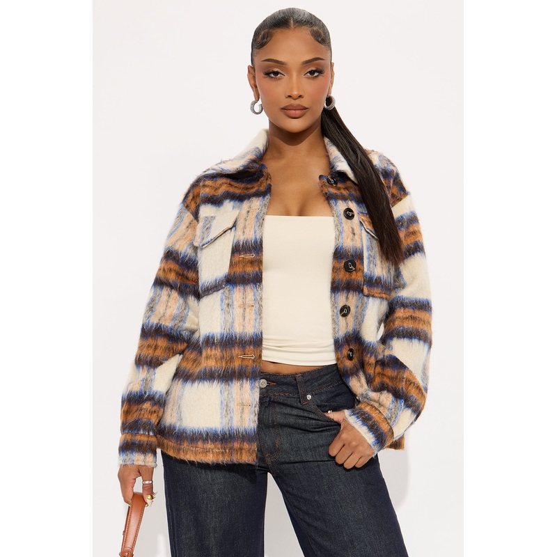 Fireside Chat Plaid Faux Fur Shacket – Orange