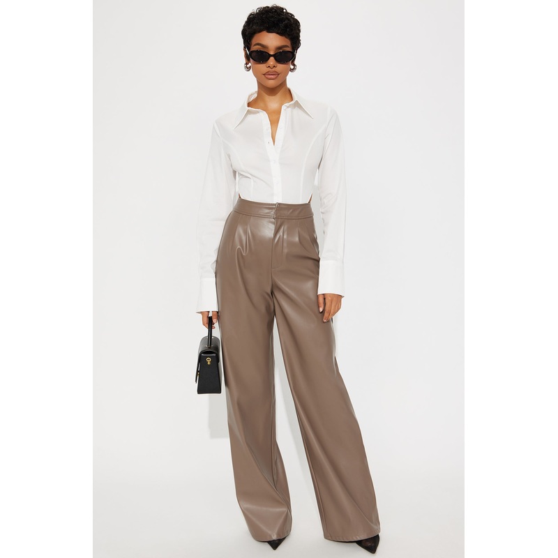 Going Somewhere Faux Leather Wide Leg Pant 33 – Mocha