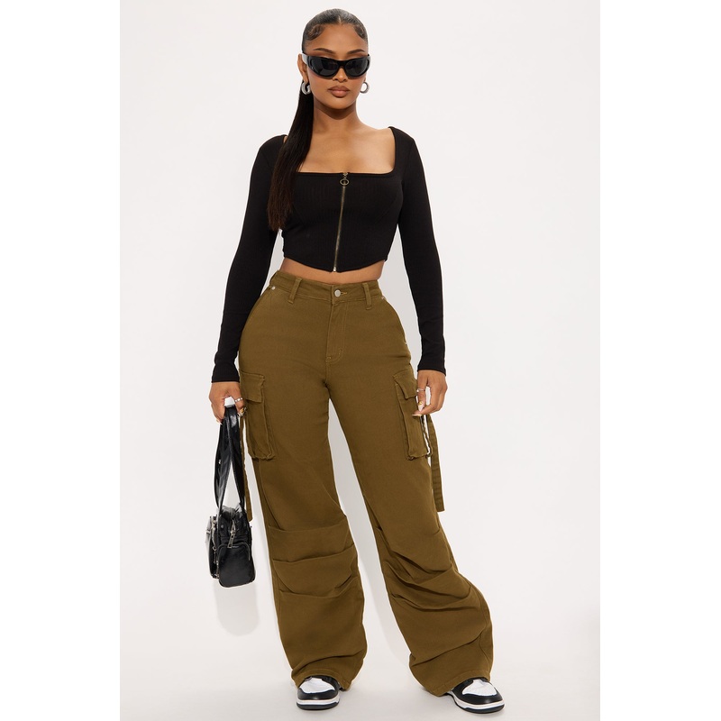 Honey Wide Leg Cargo Pant – Dark Olive