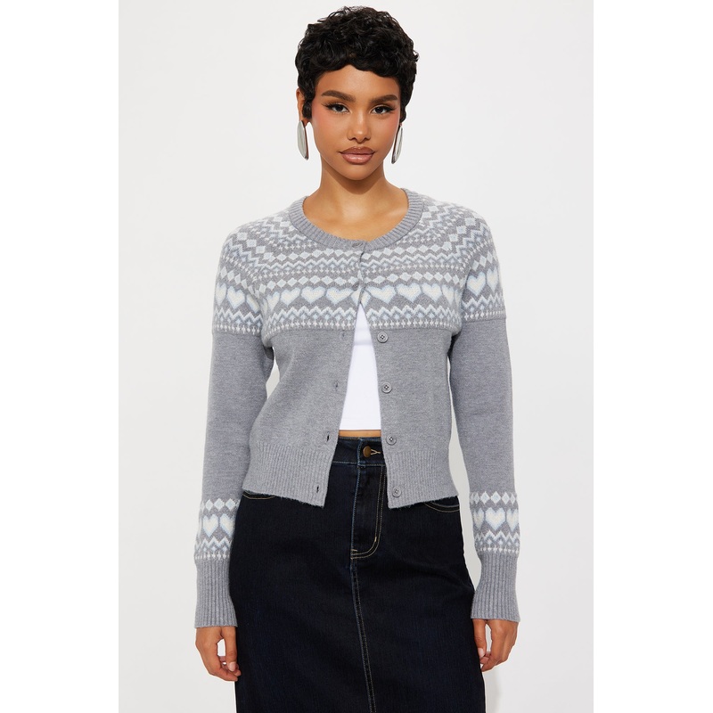 Love Always Fair Isle Cardigan – Heather Grey