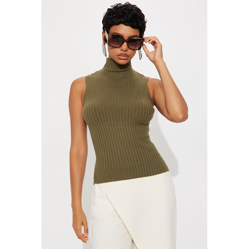 Text Me Turtle Neck Sweater Top – Olive