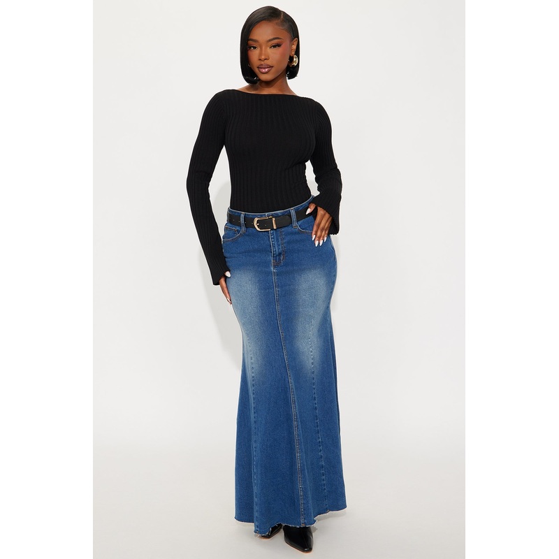 What I Like About You Denim Mermaid Maxi Skirt – Dark Wash