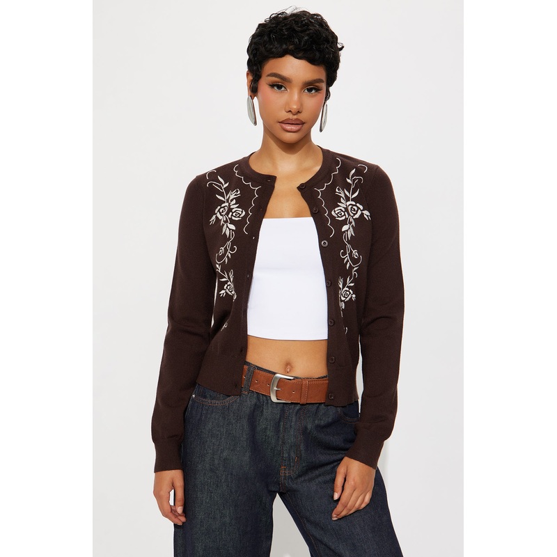 Winter Garden Embroidered Cardigan – Chocolate/Combo