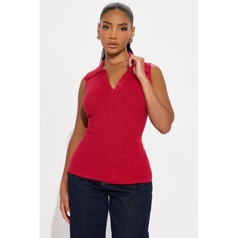 Autumn Season Seamless Polo Sweater – Red