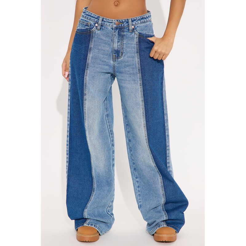 Boho Blues Two Tone Denim Jeans – Medium Wash