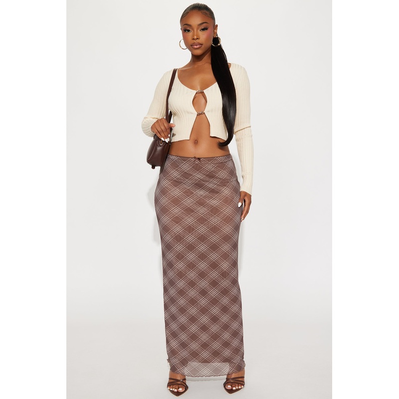 Bridgette Plaid Maxi Skirt – Brown/combo