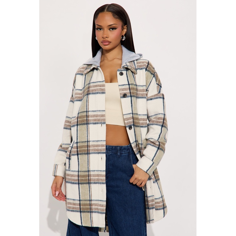 Cabin Trip Plaid Shacket – Taupe/combo