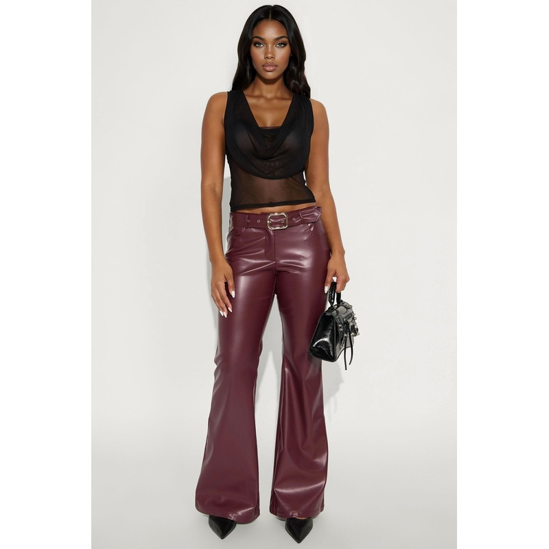 Can’t Forget Me Faux Leather Belted Wide Leg Pant 33 – Wine