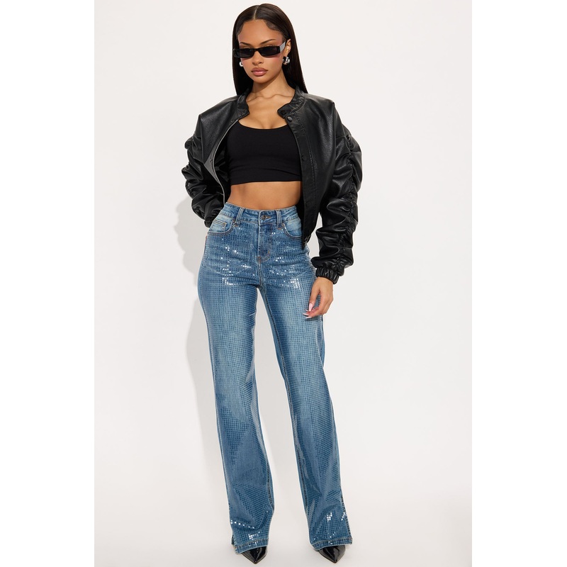 Clear Signs Split Hem Straight Leg Jeans – Medium Wash