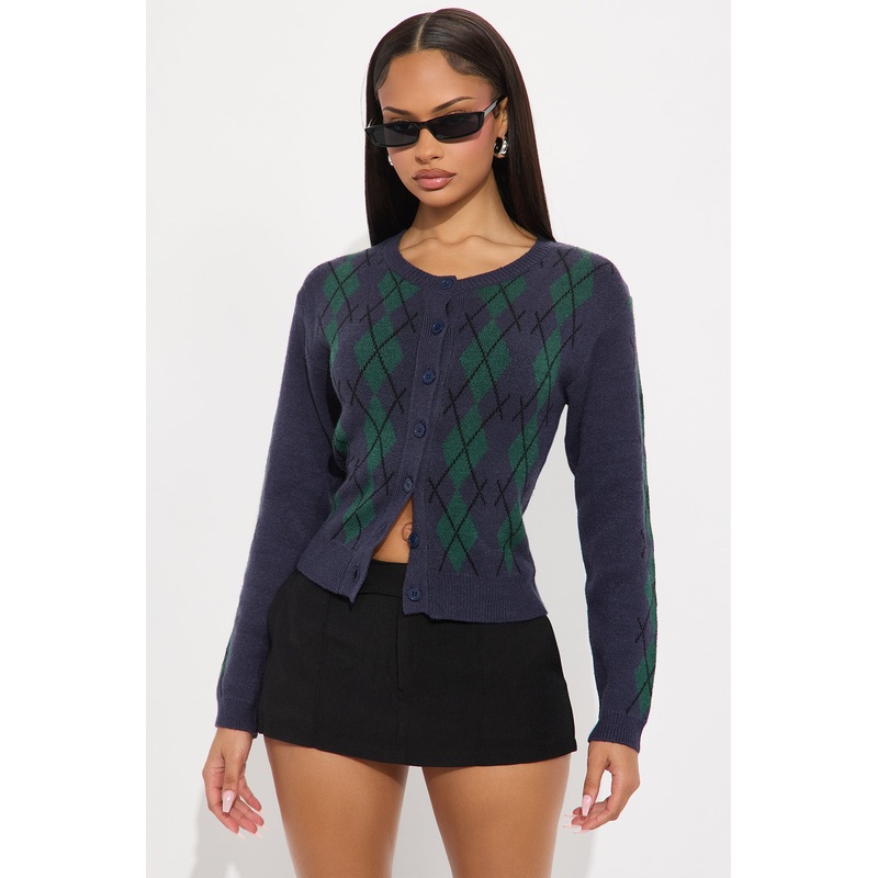 Kathia Argyle Cardigan – Navy/combo