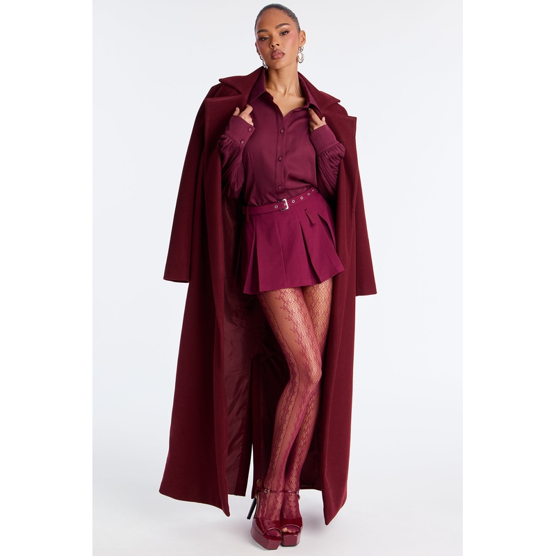Kaylah Pleated Belted Micro Mini Skort – Burgundy