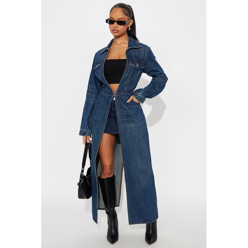 Making Moves Denim Trench Coat – Medium Wash