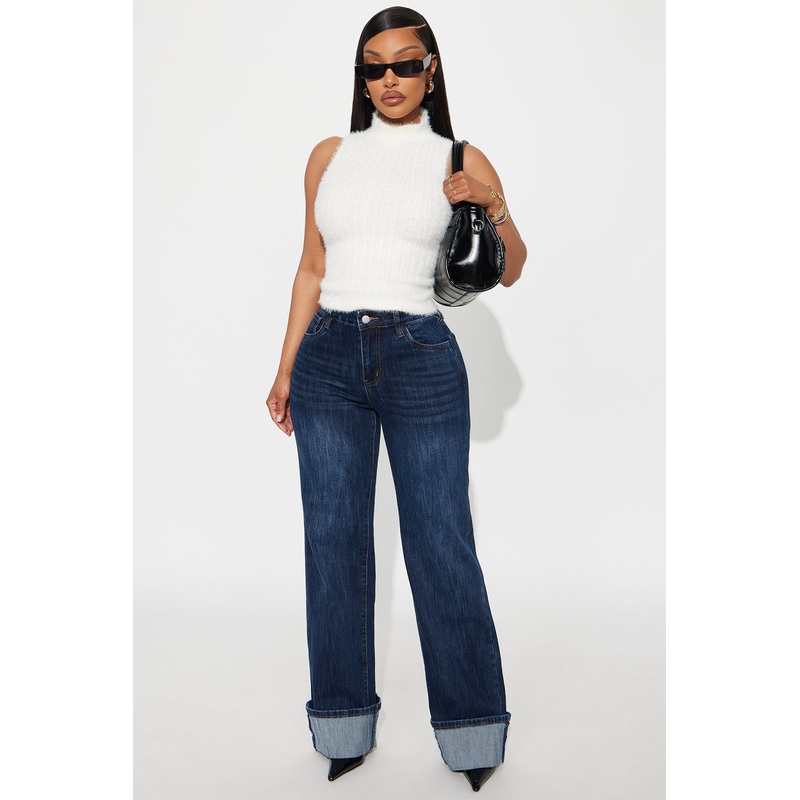 On My Radar Cuffed Straight Leg Jeans – Dark Wash