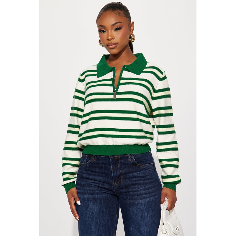 Work It Out Striped Sweater – Green/combo