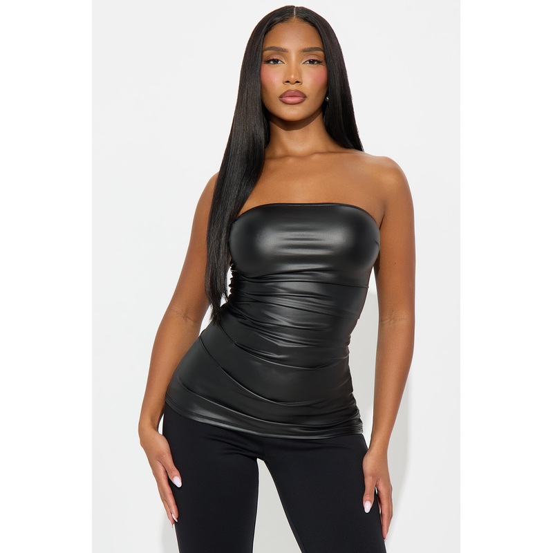 Acacia Faux Leather Tube Top – Black