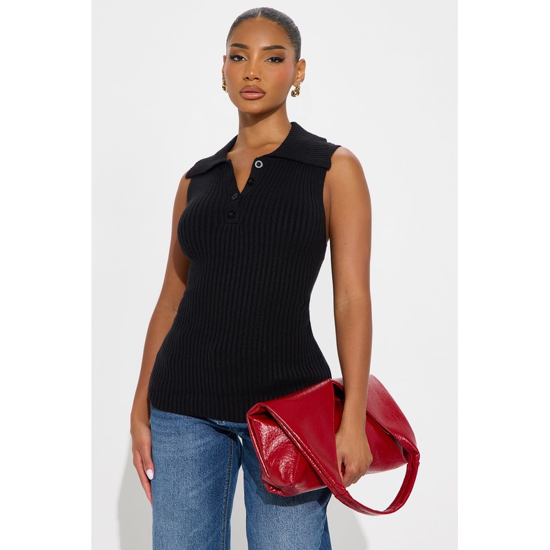 Autumn Season Seamless Polo Sweater – Black