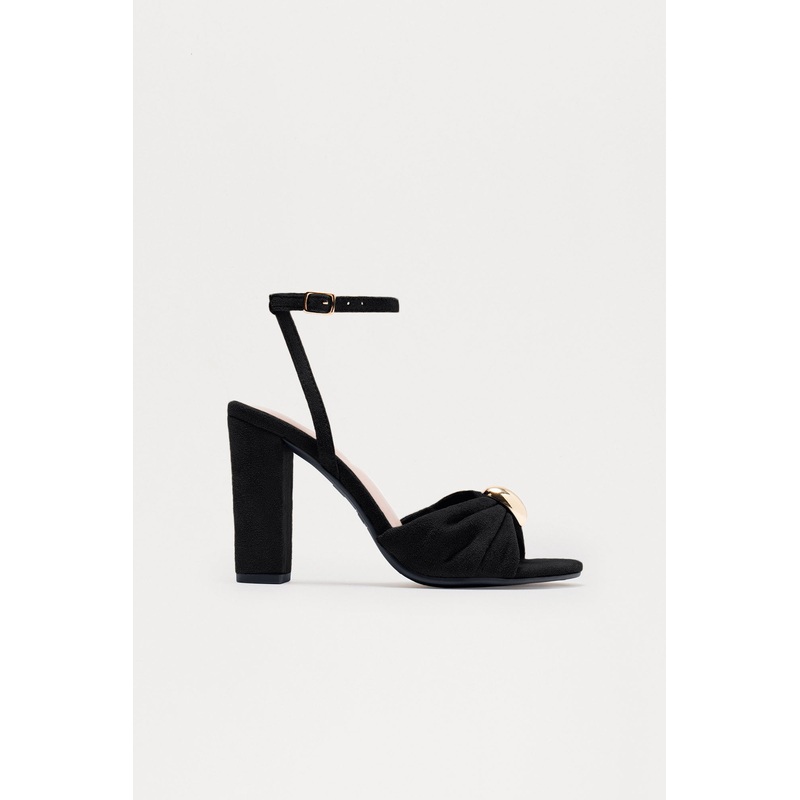 Brookie Hardware Ankle Strap Heels – Black
