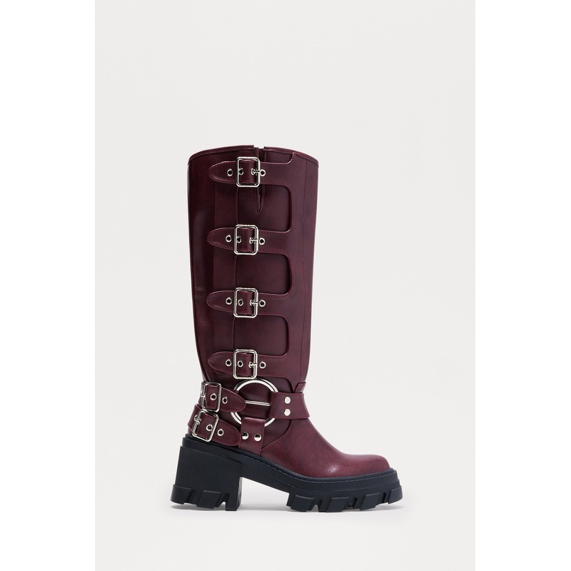 Buckle Up Butter Cup Knee High Boots – Burgundy