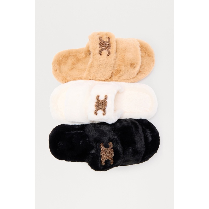 Cappuccino Faux Fur Slippers – Black
