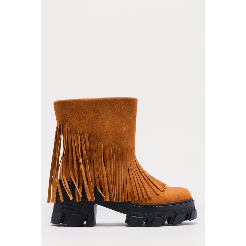 Ian Faux Suede Tassel Booties – Chestnut
