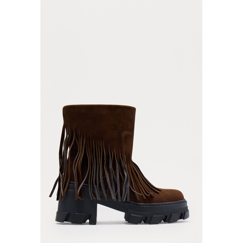 Ian Faux Suede Tassel Booties – Chocolate