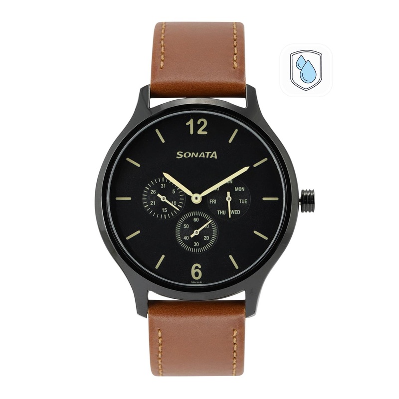 Sonata Men Charcoal Grey Dial & Brown Straps Analogue Watch 7140NL01