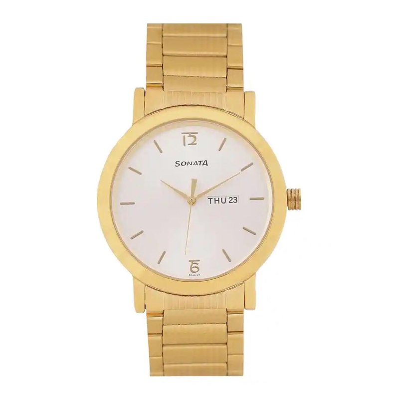 Sonata Men Round Dial & Bracelet Style Straps Analogue Watch- 77108YM02