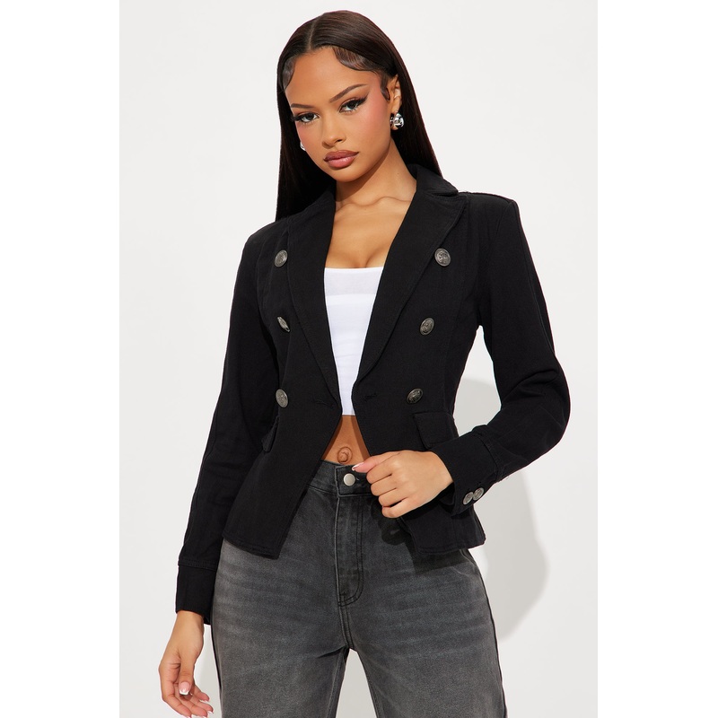 Such Dedication Double Breasted Denim Blazer – Black
