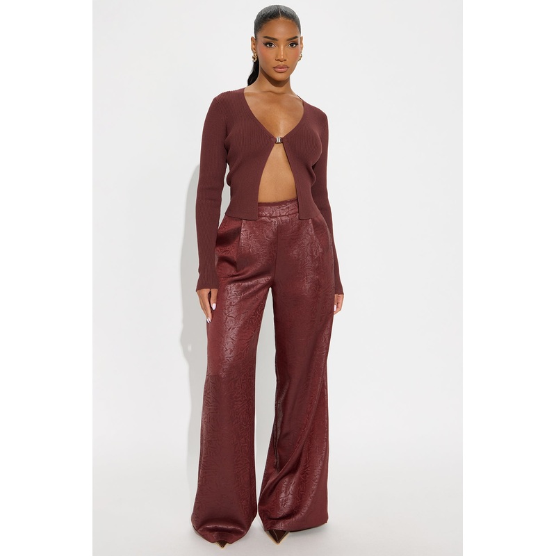 Sydney Textured Satin Wide Leg Pant 33 – Wine