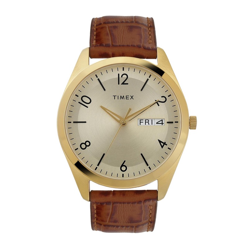 Timex Men Round Shape Textured Leather Straps Analogue Watch TWTG10400